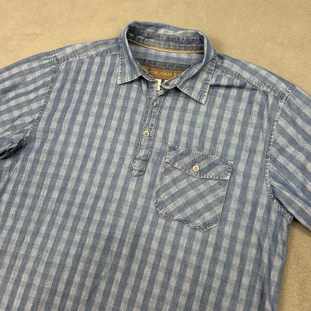 Territory Ahead Camp‎ Shirt Blue Plaid Mens Medium Button Up Outdoor Hiking